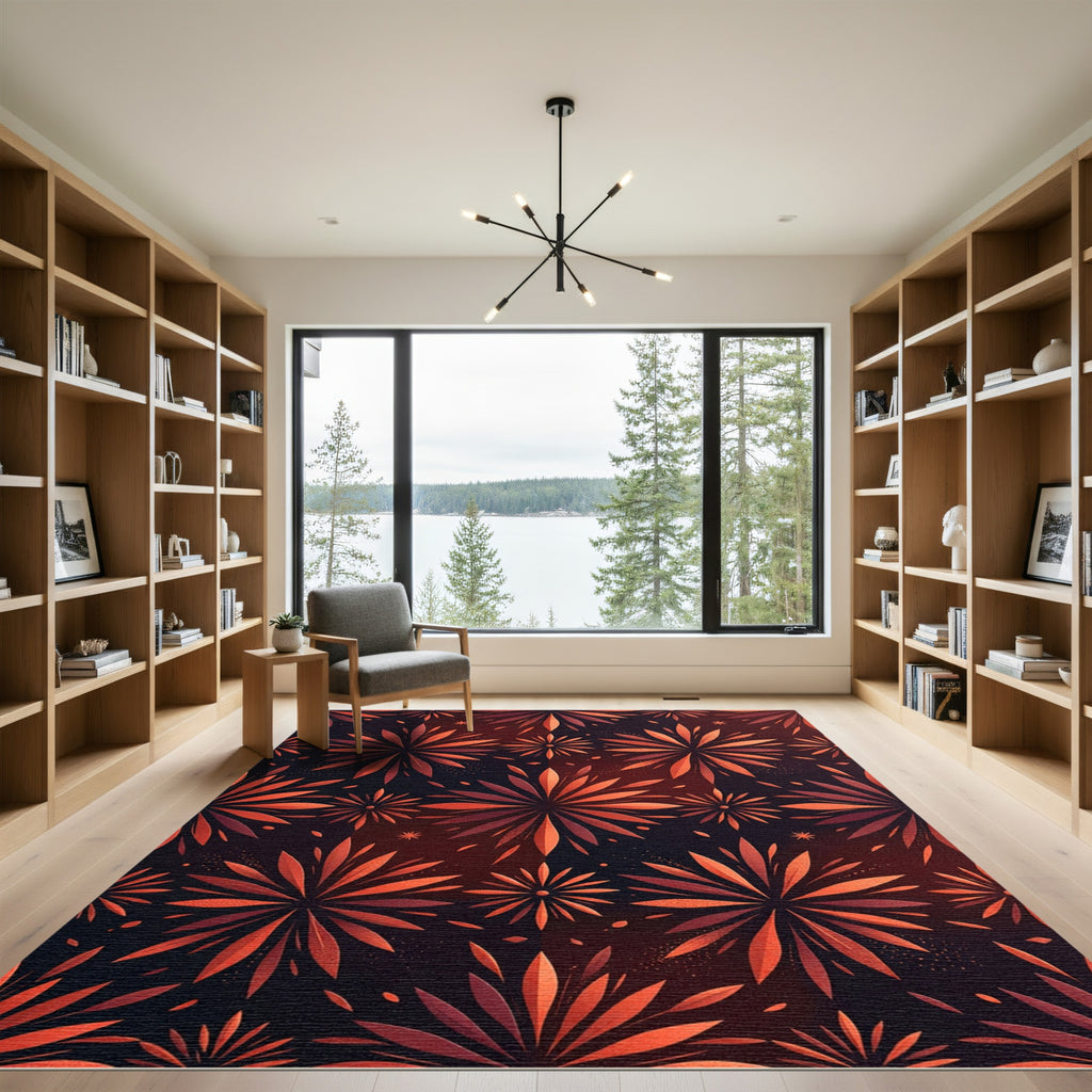 Crimson Orange Fireworks Burst Rug