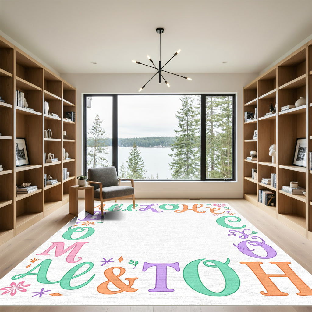 Whimsical Alphabet Border Coral Mint Rug