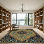 Golden Ochre Floral Medallion Rug