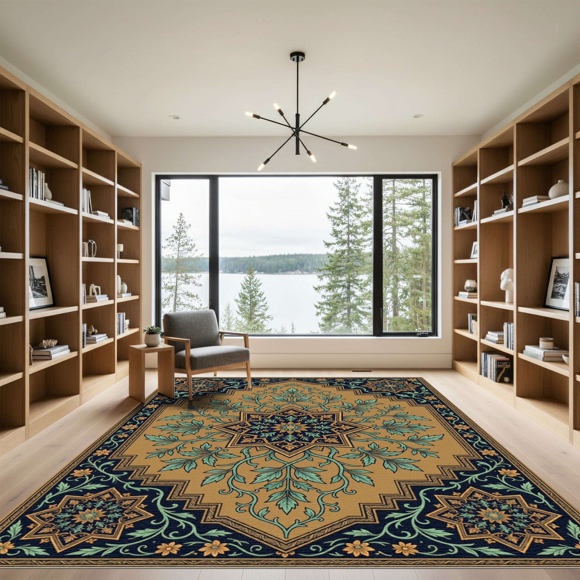 Golden Ochre Floral Medallion Rug