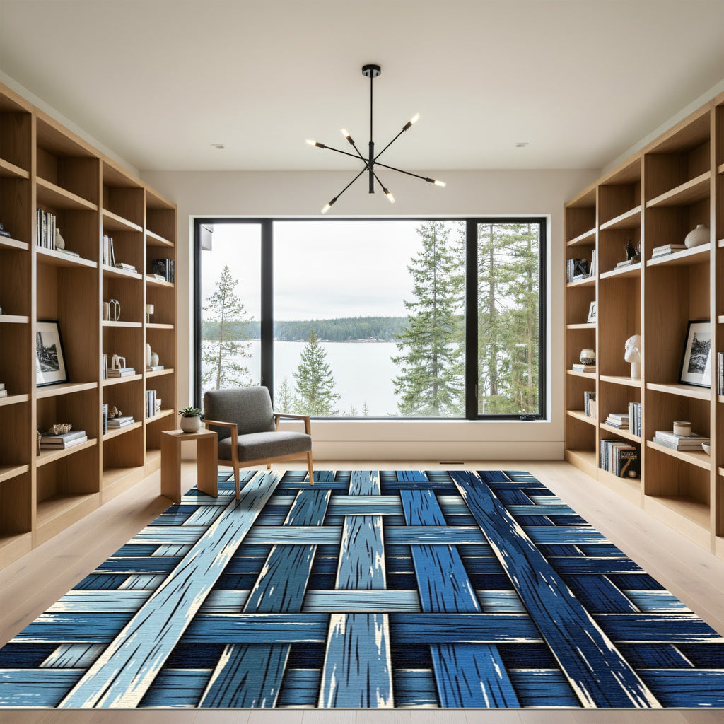 Woven Blue Wood Texture Rug
