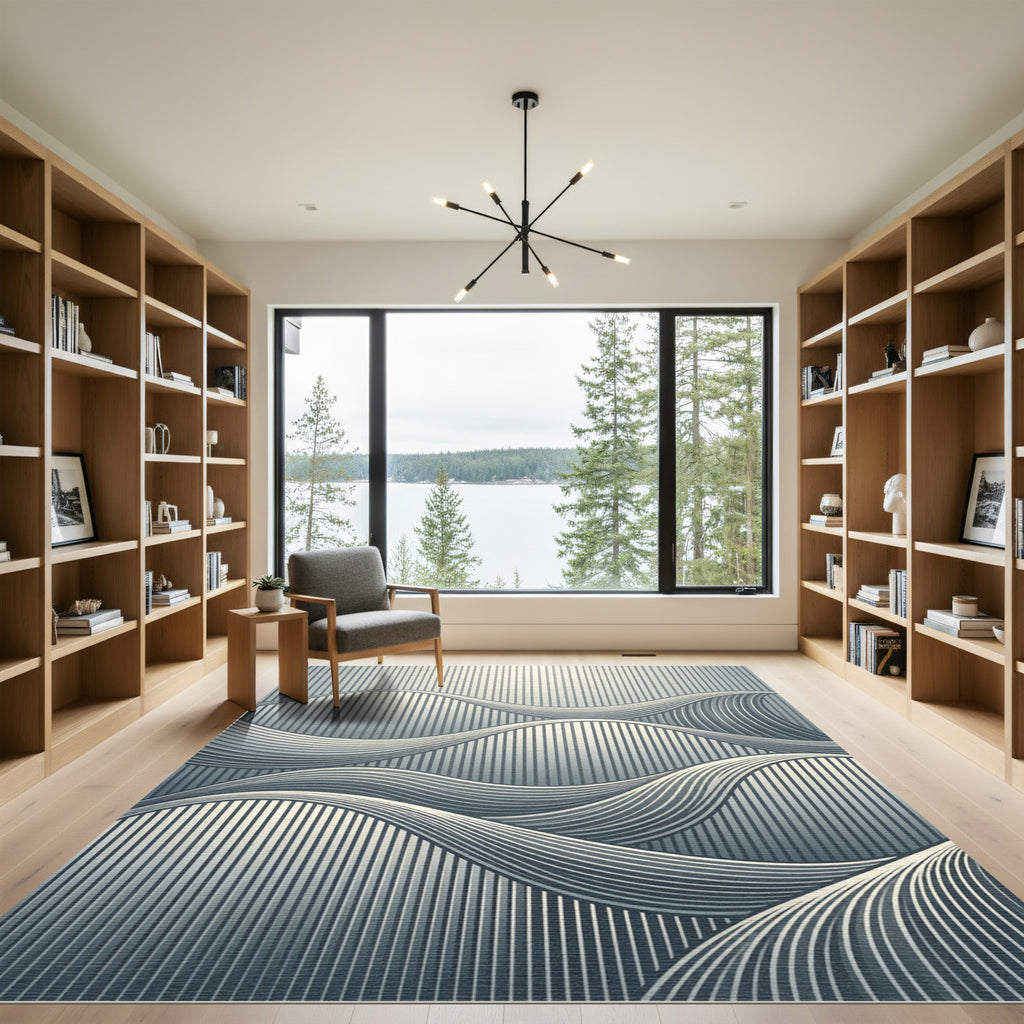 Modern Monochromatic Gray Linear Wave Rug
