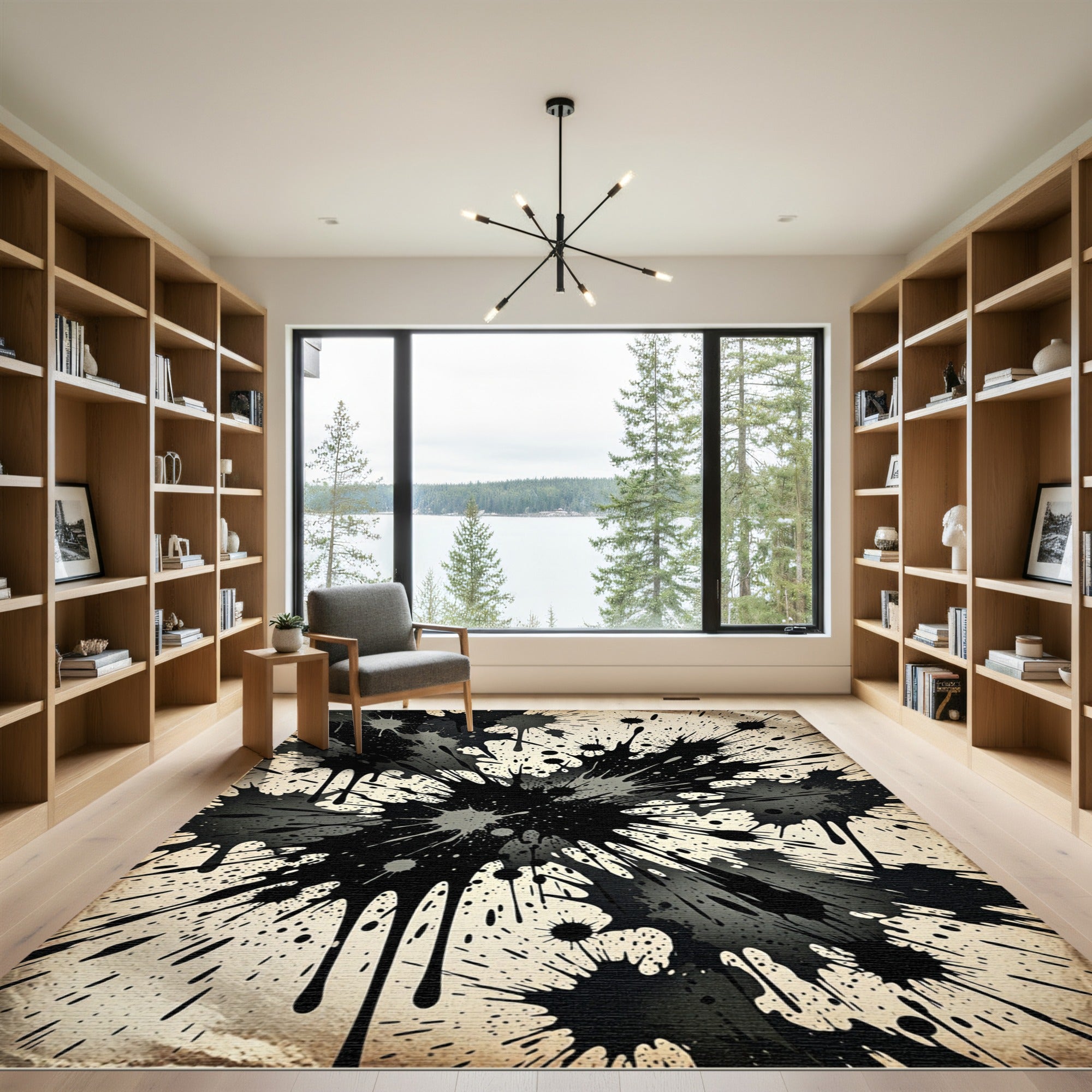 Abstract Black Gray Splatter Explosion Rug
