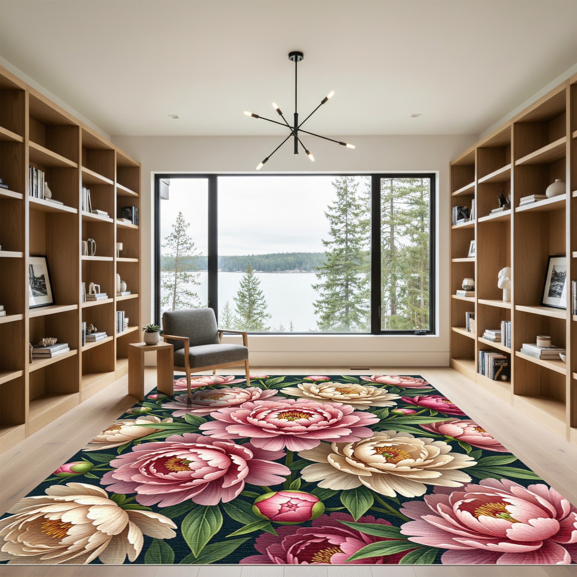Soft Pink Peony Garden Blooms Rug