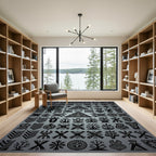 Tribal Black Geometric Symbol Collection Rug