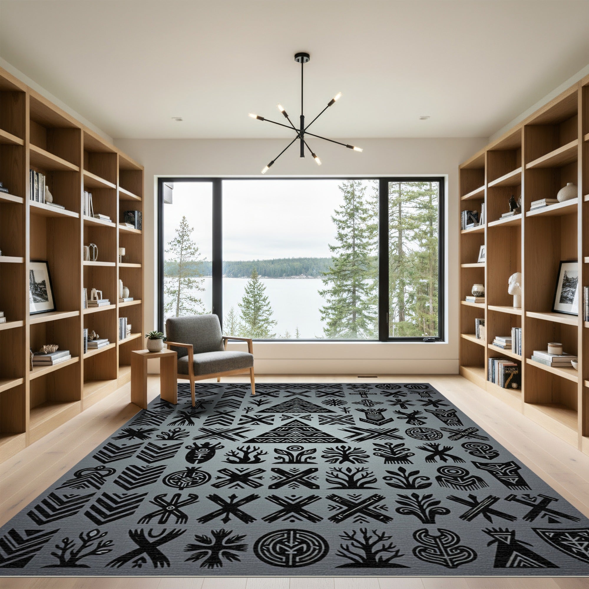 Tribal Black Geometric Symbol Collection Rug