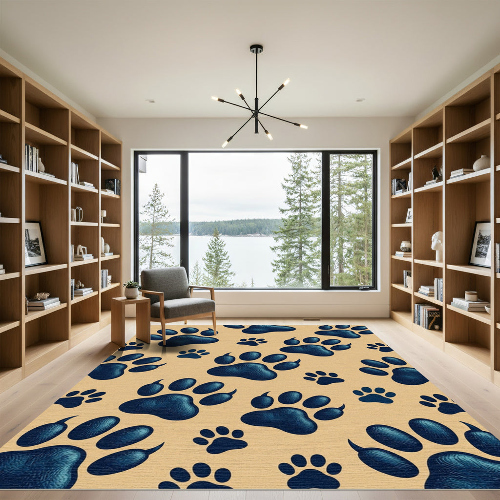 Navy Blue Animal Paw Print Rug