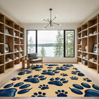 Navy Blue Animal Paw Print Rug