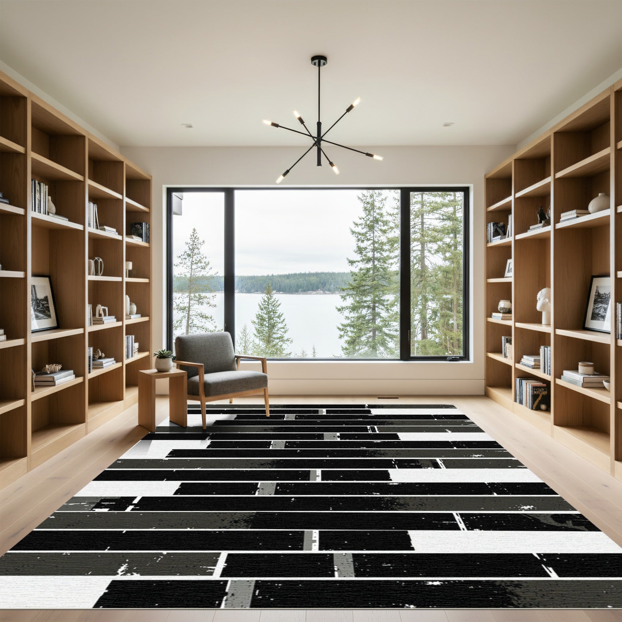 Modern Monochrome Minimalist Horizontal Stripe Rug