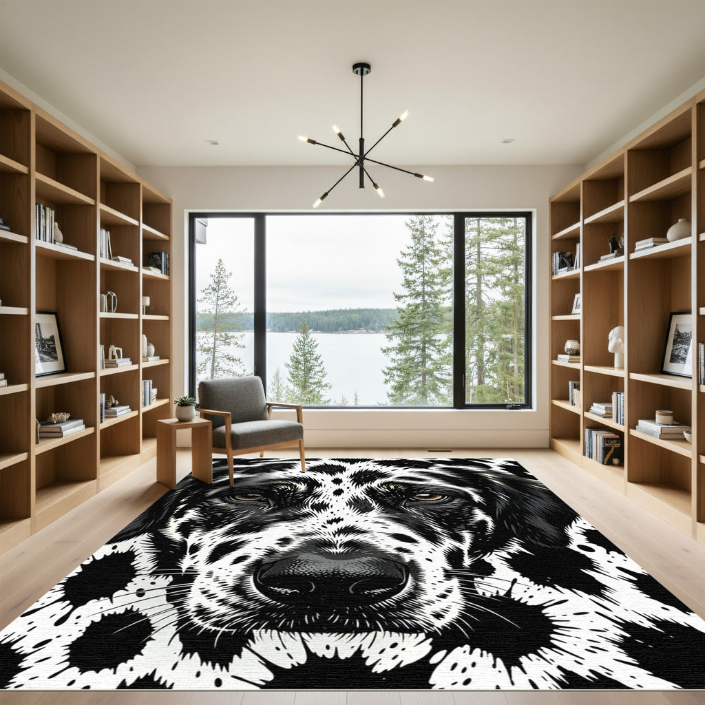 Bold Black White Spotted Dog Portrait Rug
