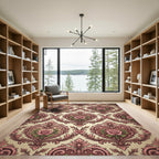 Vintage Rose Heart Scrollwork Damask Rug