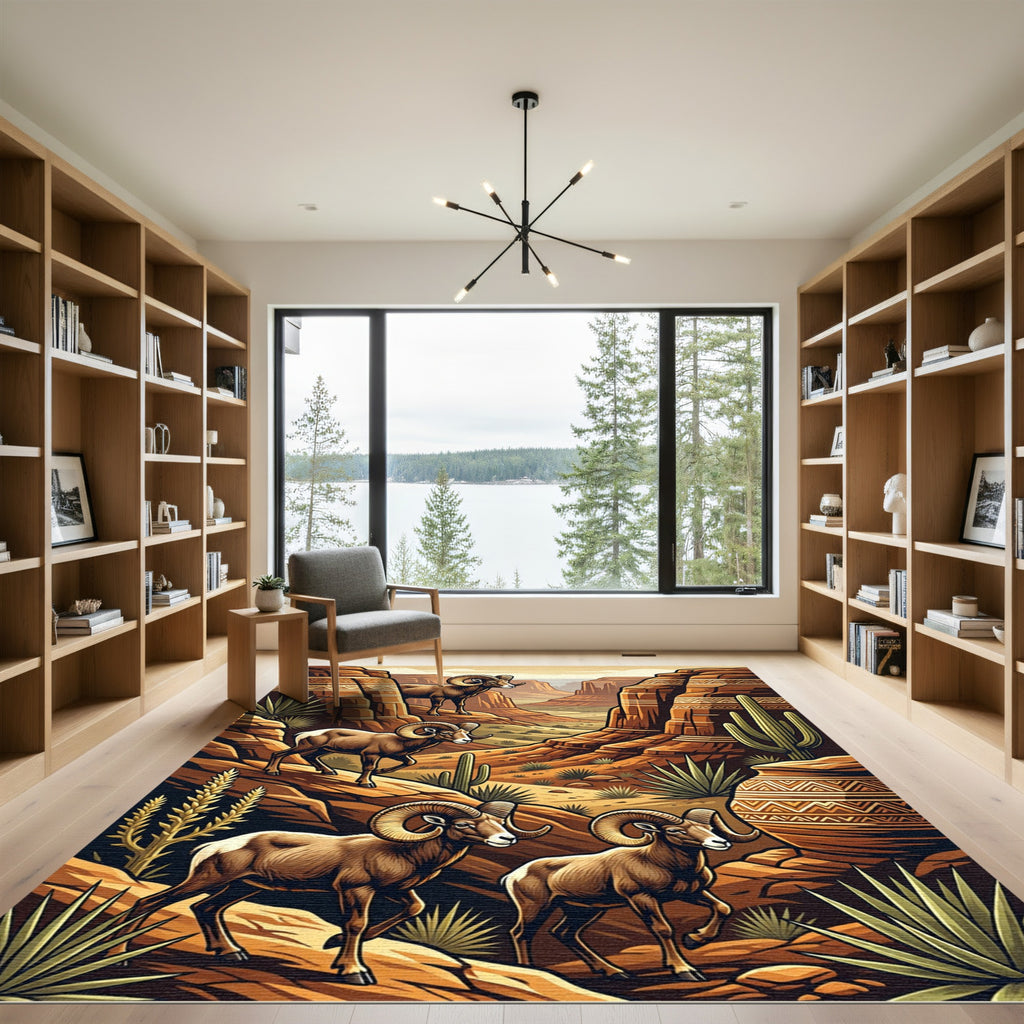Canyon Bighorn Sheep Desert Terracotta Art Rug