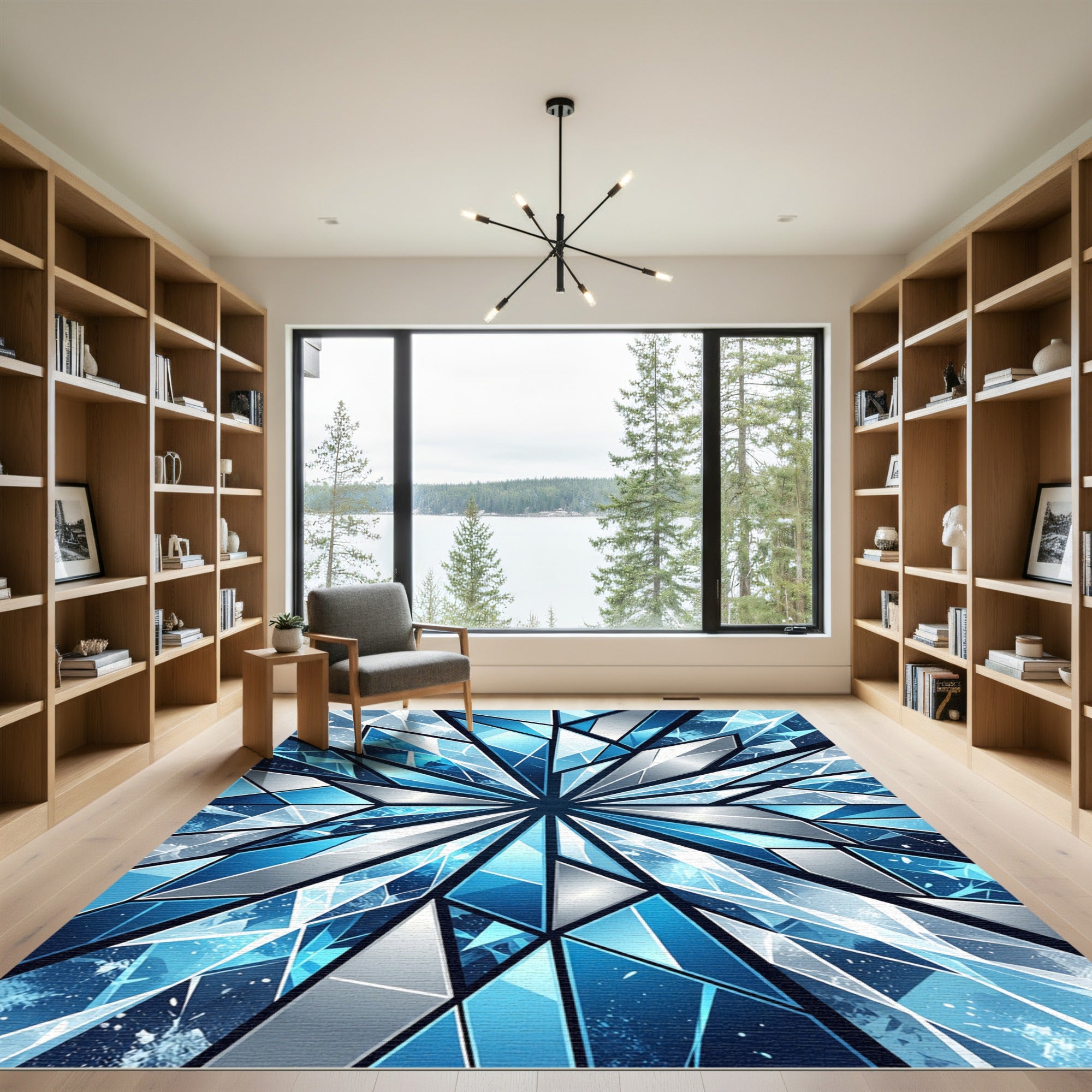 Geometric Shattered Ice Blue Crystal Star Rug