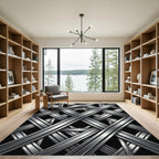 Metallic Silver Interlocked Geometric Grid Rug