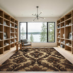 Elegant Bronze Damask Scroll Art Rug