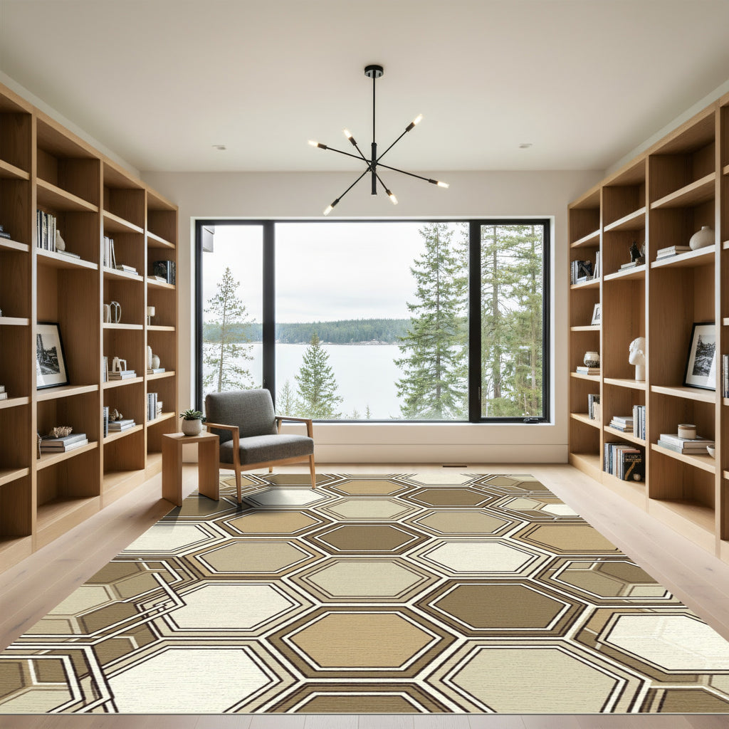 Earthy Hexagon Geometric Overlay Rug