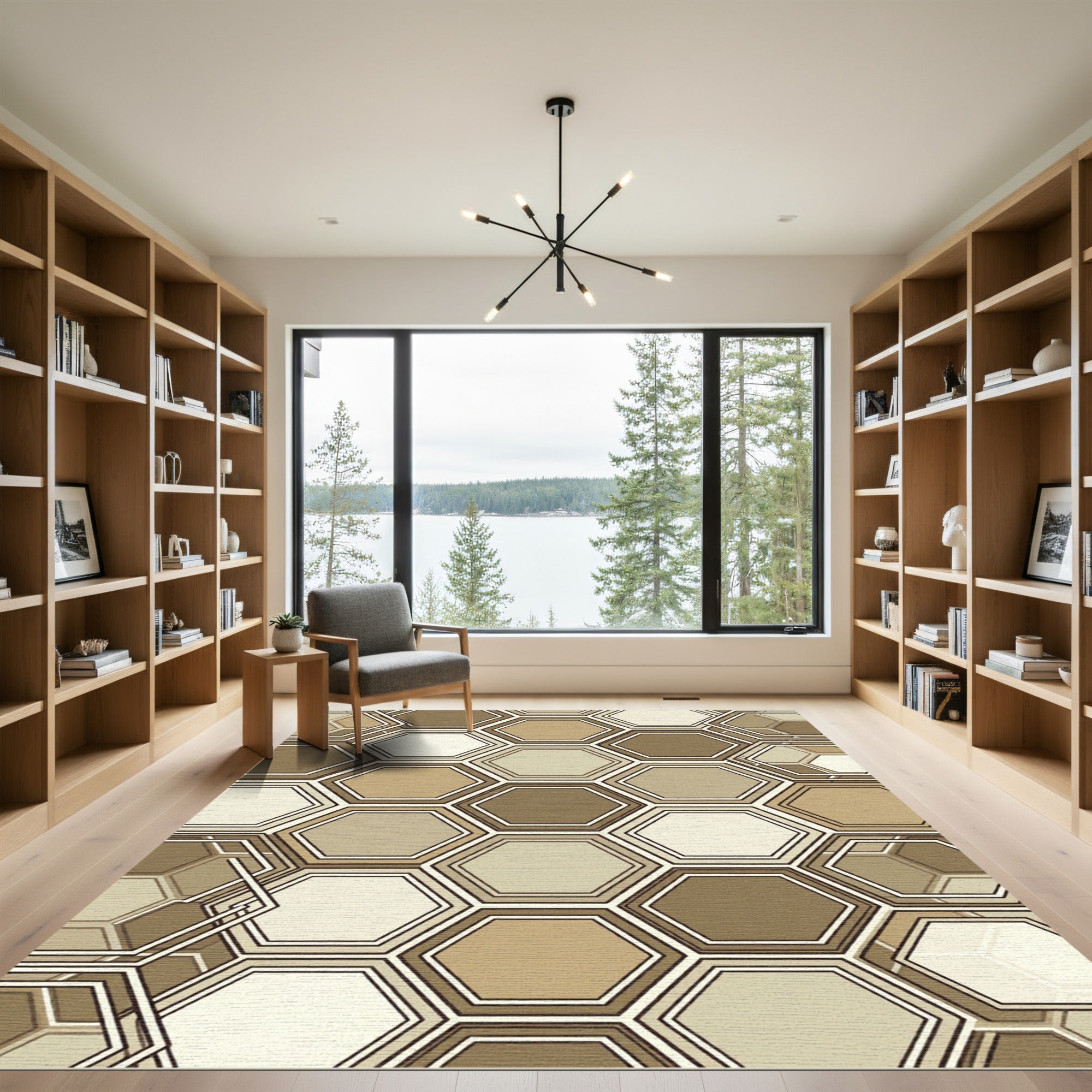 Earthy Hexagon Geometric Overlay Rug