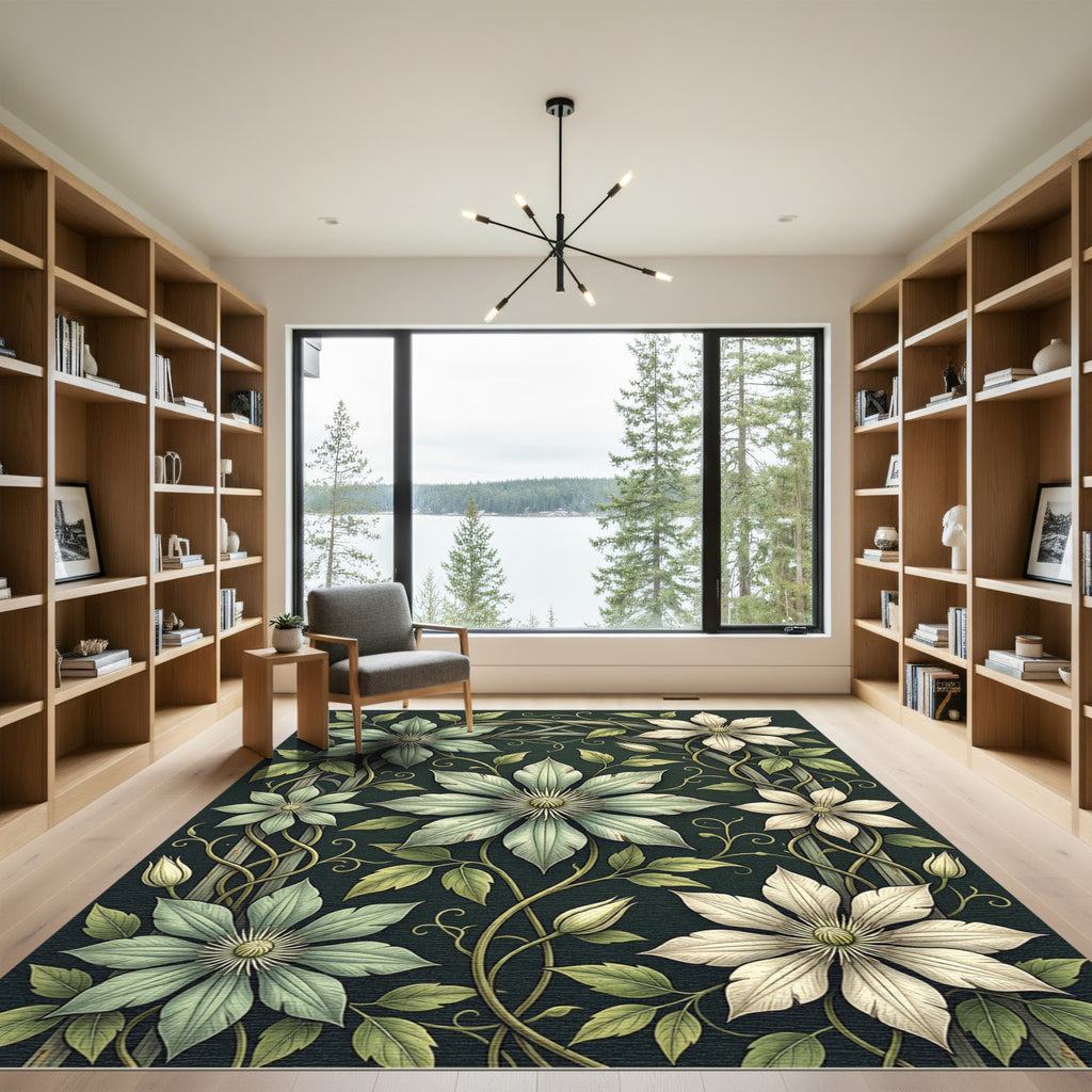 Sage Green Bloom Climbing Vine Rug