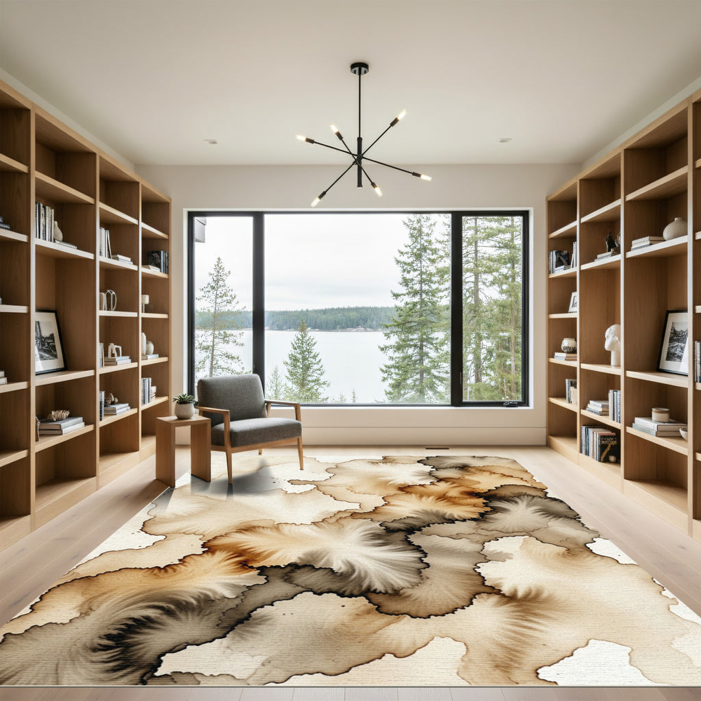 Earthy Sepia Organic Ink Wash Abstract Rug