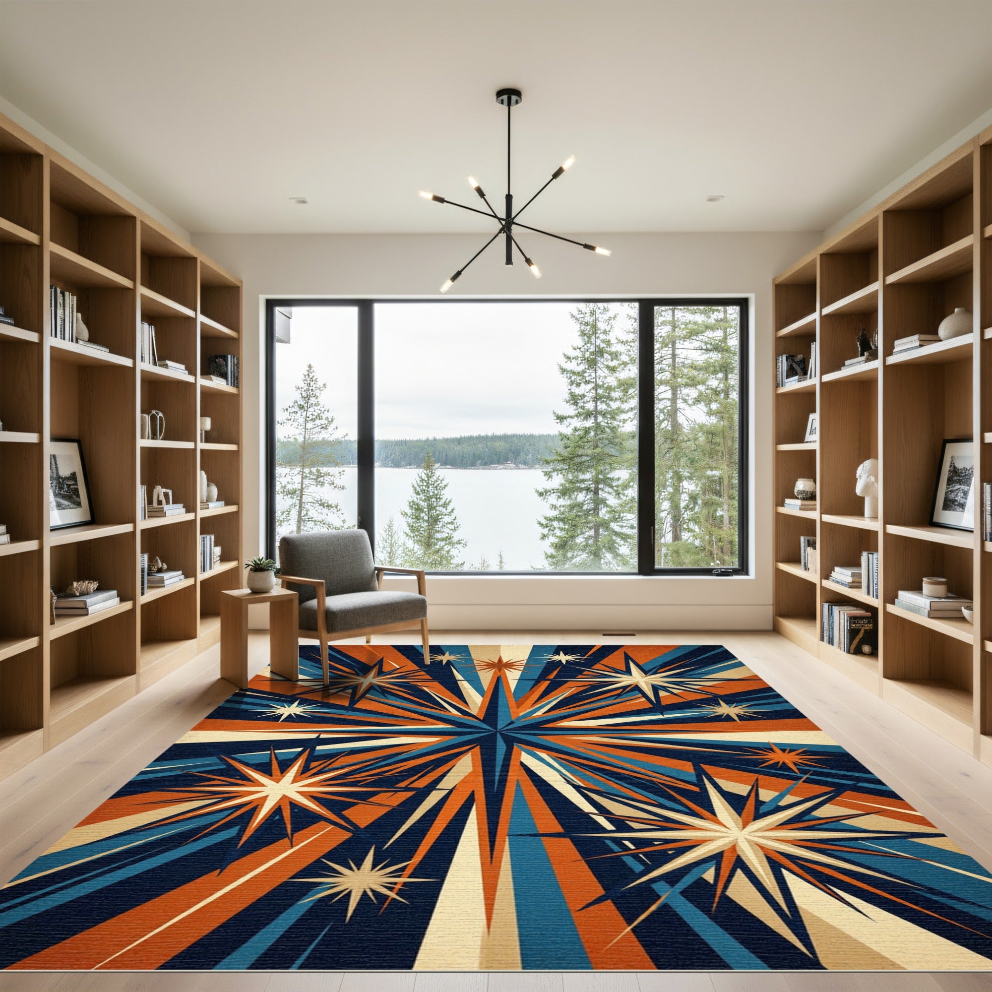 Mid-Century Retro Starburst Radiant Ray Rug