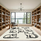 Elegant Monochrome Feline Line Art Drawing Rug
