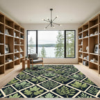Sage Green Botanical Diamond Lattice Rug