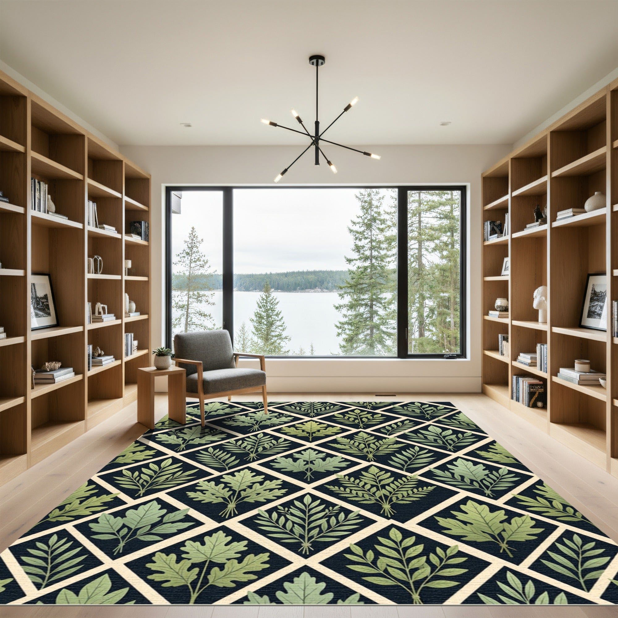 Sage Green Botanical Diamond Lattice Rug