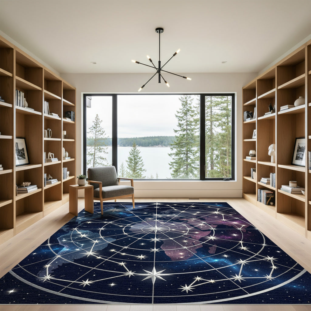 Celestial World Map Starry Constellation Rug