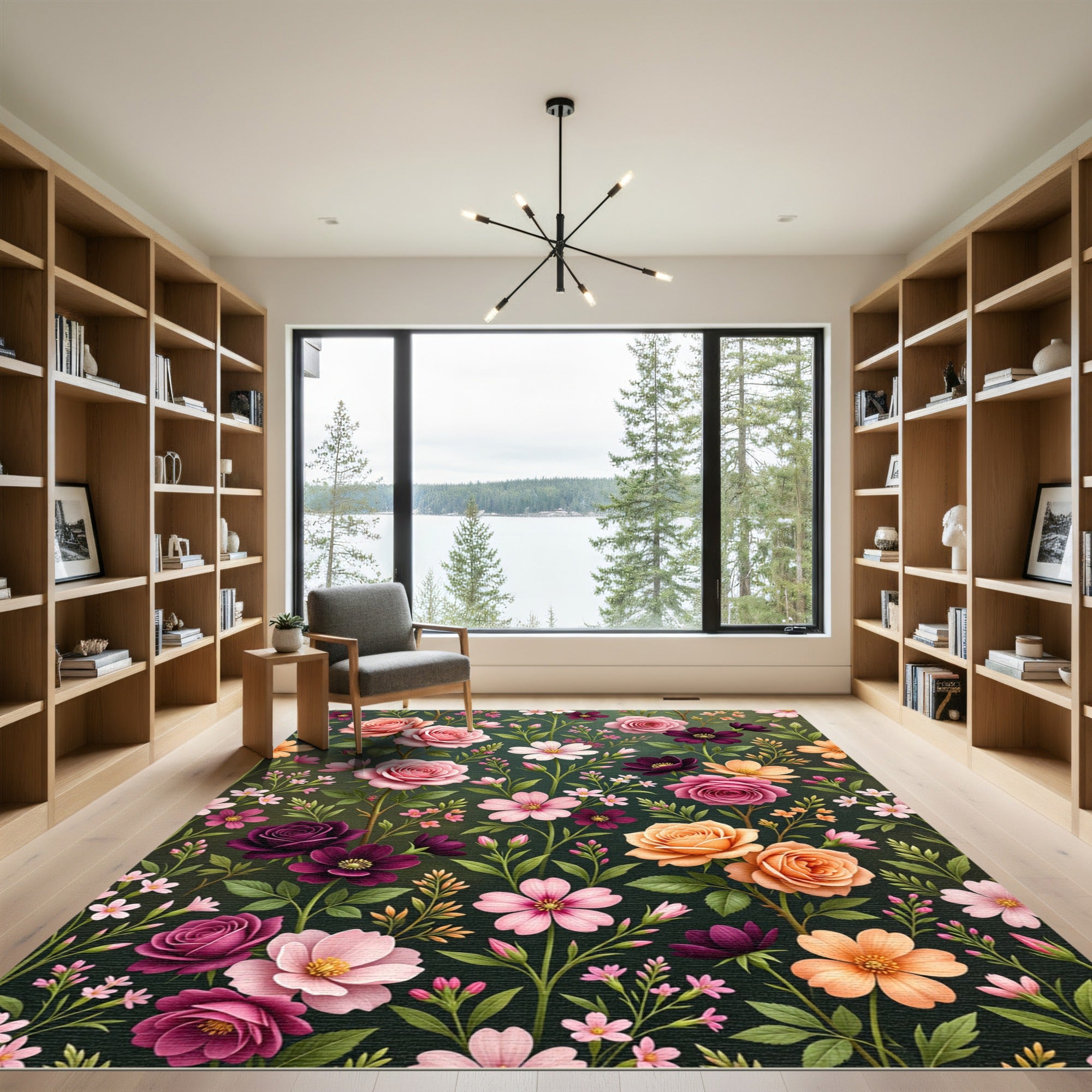 Pink Orange Rose Floral Garden Rug