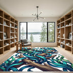 Abstract Teal Kelp and Driftwood Swirls Rug