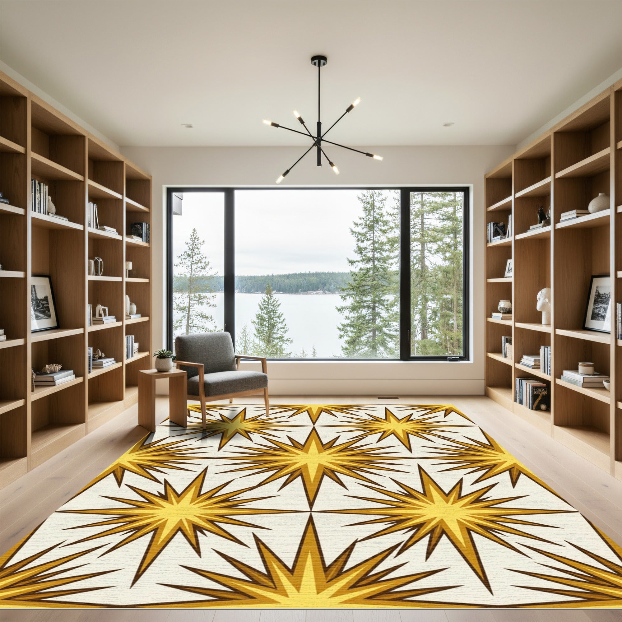 Mid Century Modern Goldenburst Geometric Rug