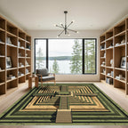 Green Beige Geometric Aztec Temple Rug