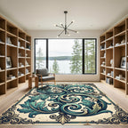 Ornate Teal Acanthus Scroll Damask Rug