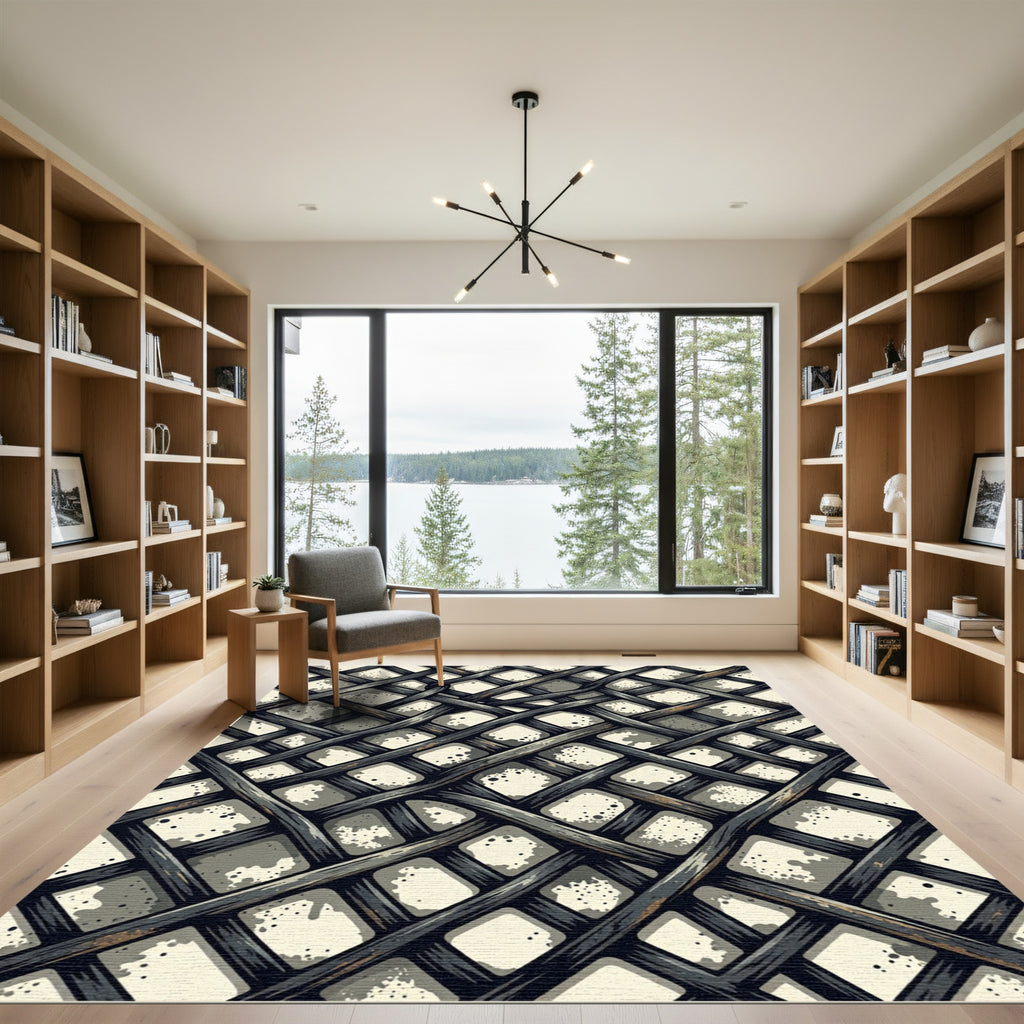 Industrial Black Metal Grid Weave Rug
