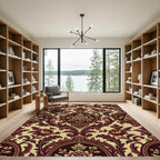 Regal Burgundy Floral Acanthus Scroll Rug