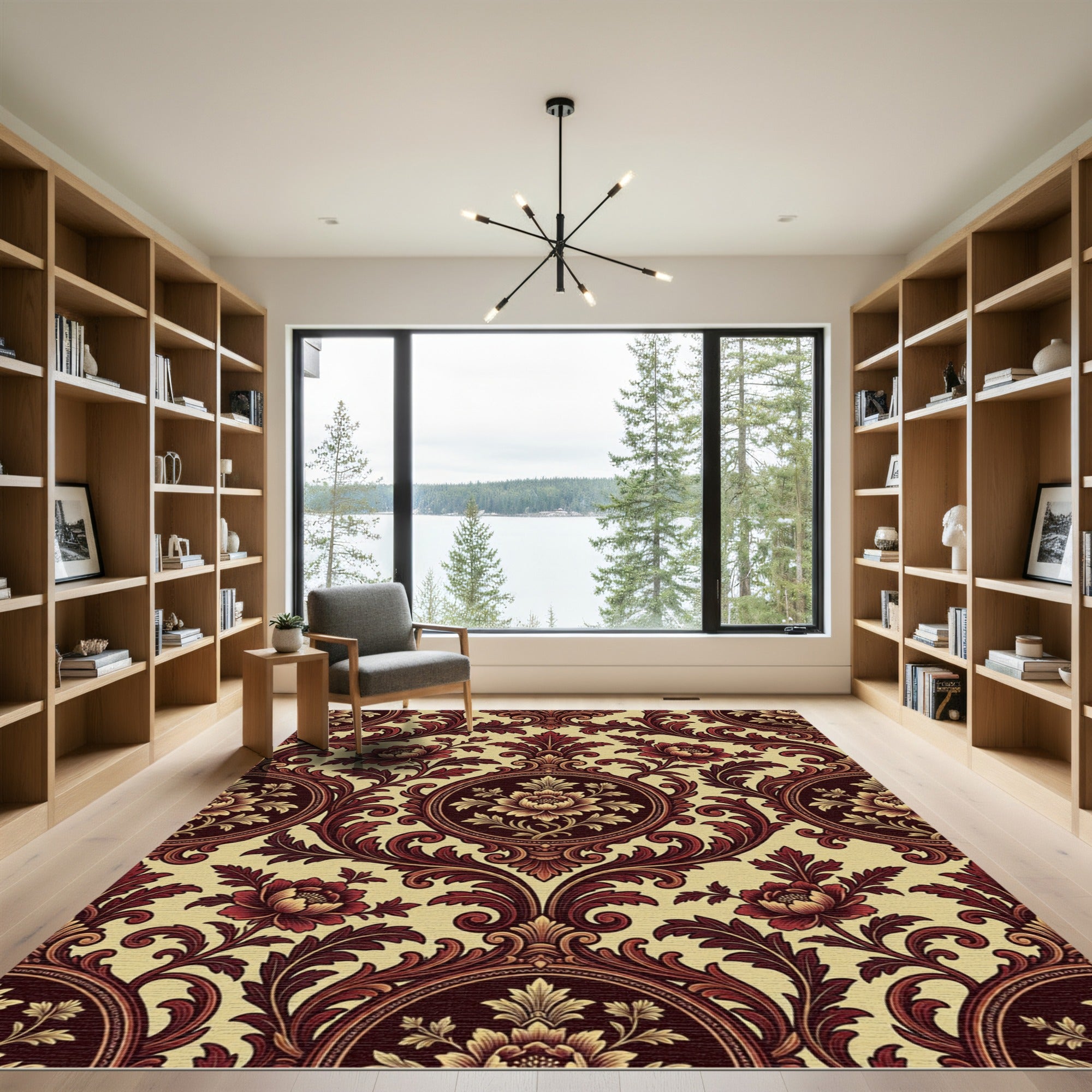 Regal Burgundy Floral Acanthus Scroll Rug