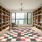 Modern Pink and Charcoal Geometric Grid Rug
