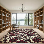 Dark Crimson Floral Scroll Art Nouveau Rug