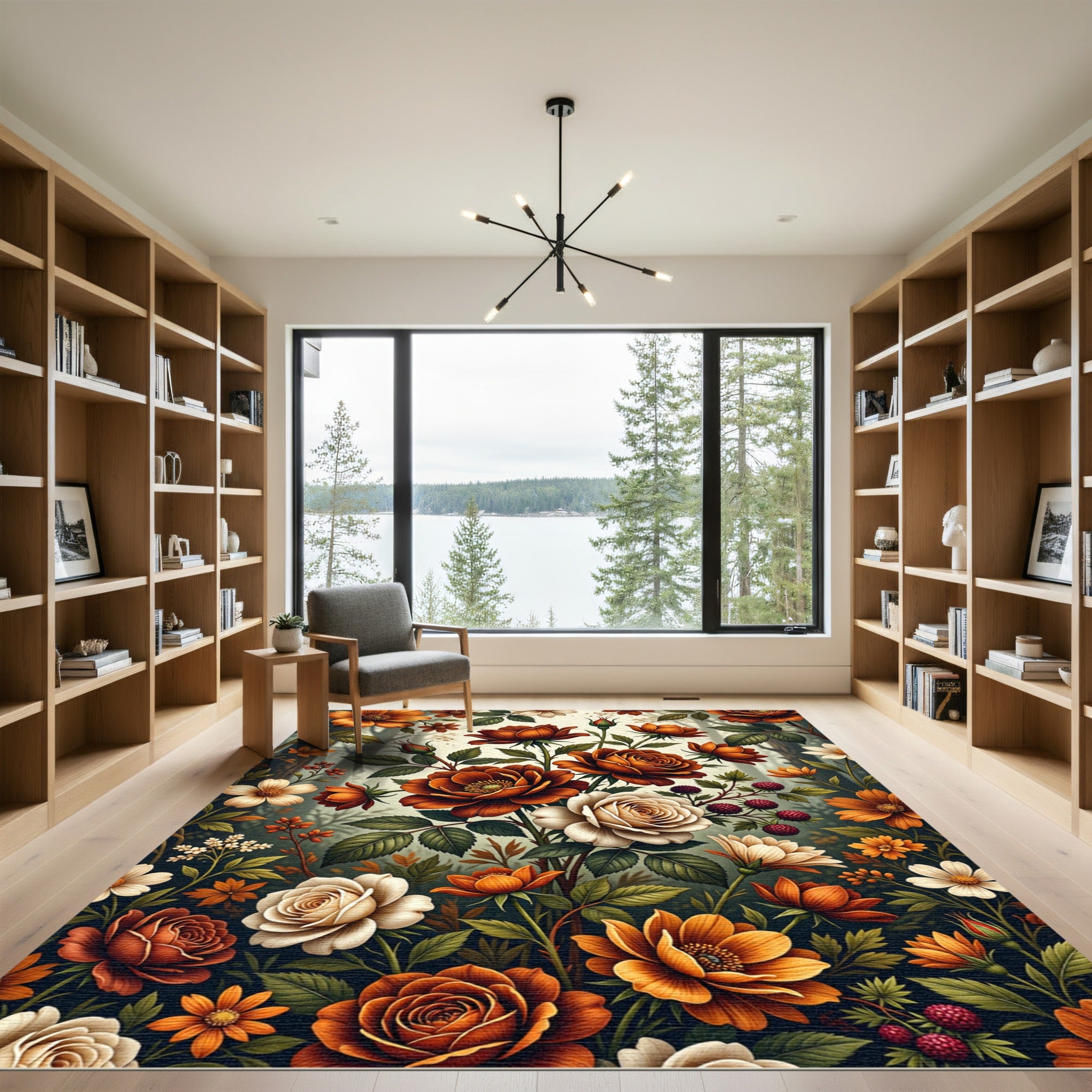 Rich Terracotta Rose Garden Botanical Rug