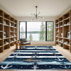 Navy Nautical Anchor and Boat Striped Rug