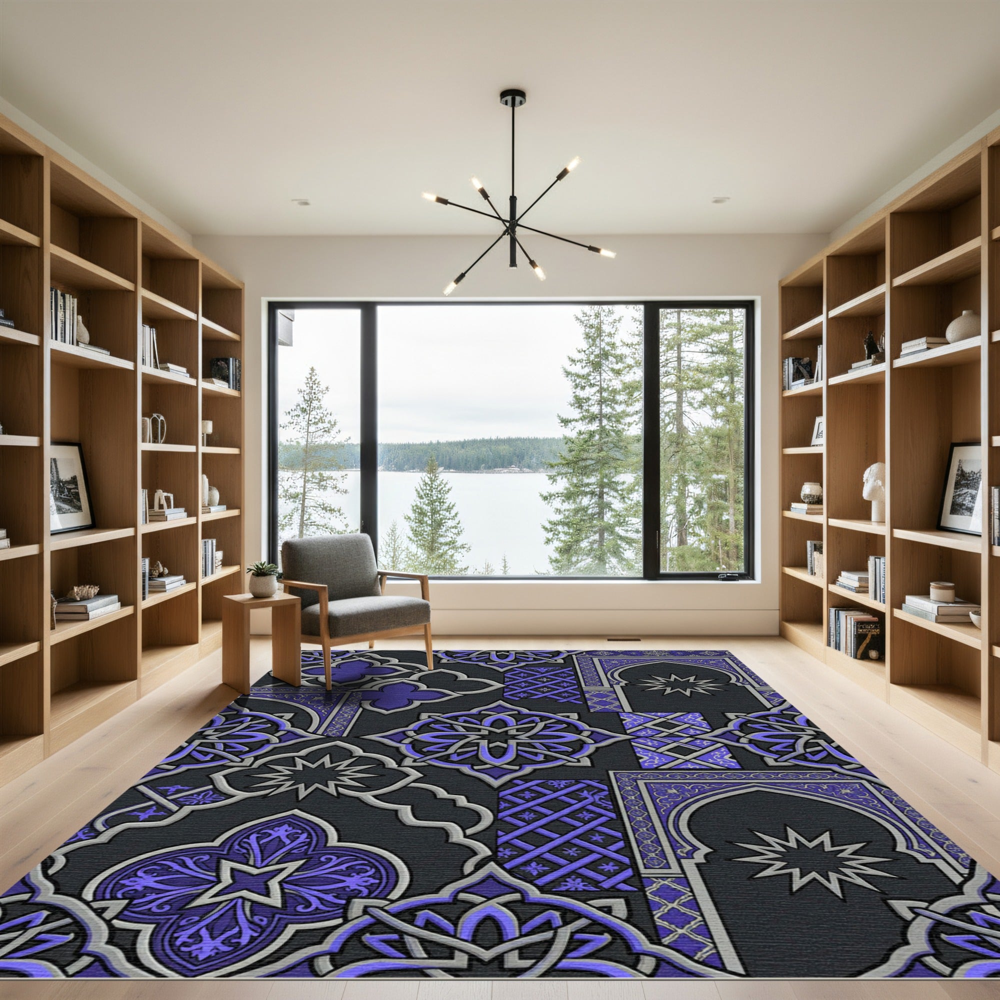 Deep Blue Geometric Arch Medallion Rug