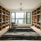 Distressed Black White Horizontal Wood Texture Rug