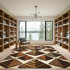 Symmetrical Golden Terracotta Tiered Pyramid Rug