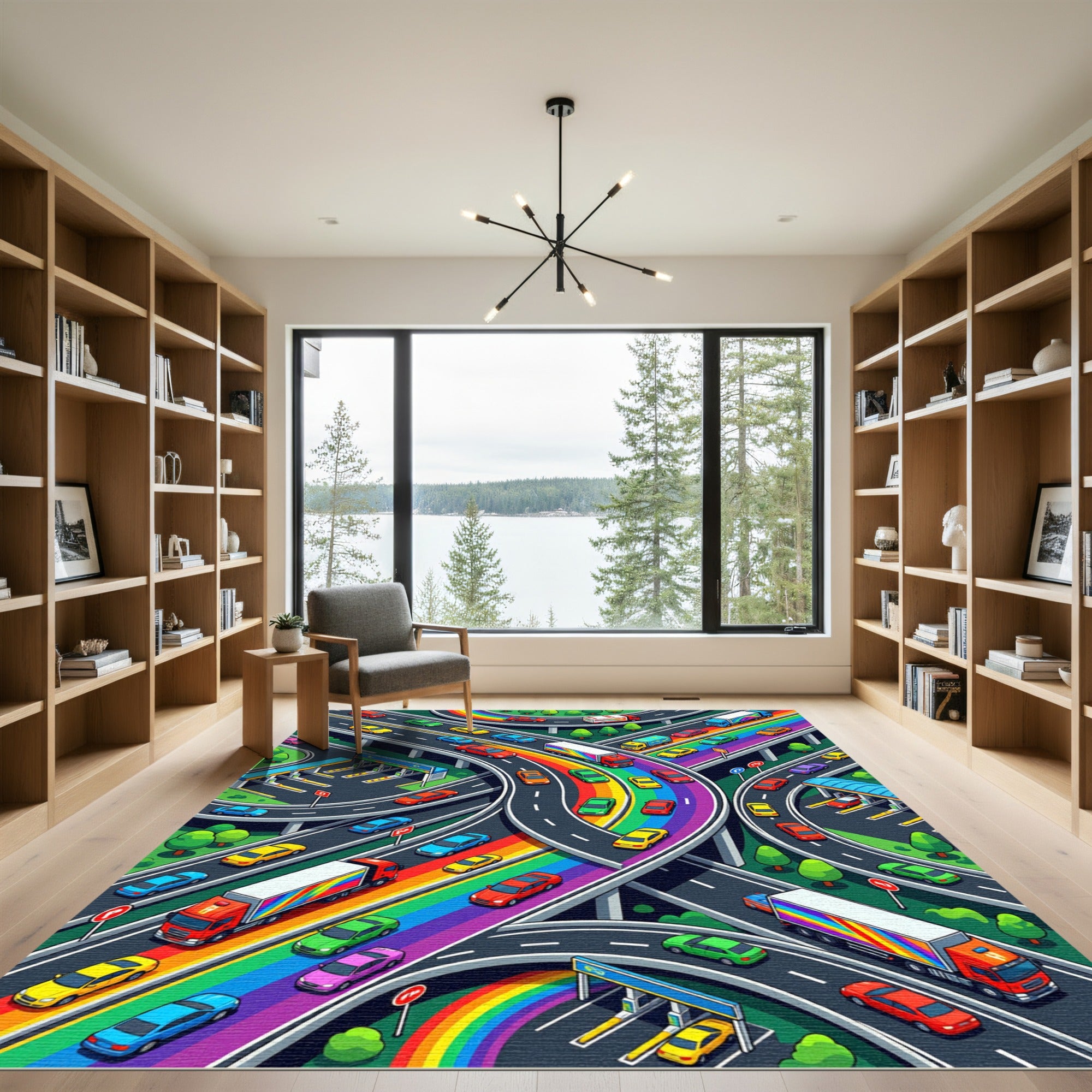 Vibrant Urban Highway Colorful Road Map Rug
