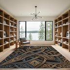 Ornate Gold and Charcoal Interlocking Scroll Rug