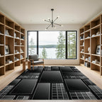 Modern Monochrome Architectural Grid Rug