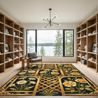 Golden Floral Lattice Garden Art Rug
