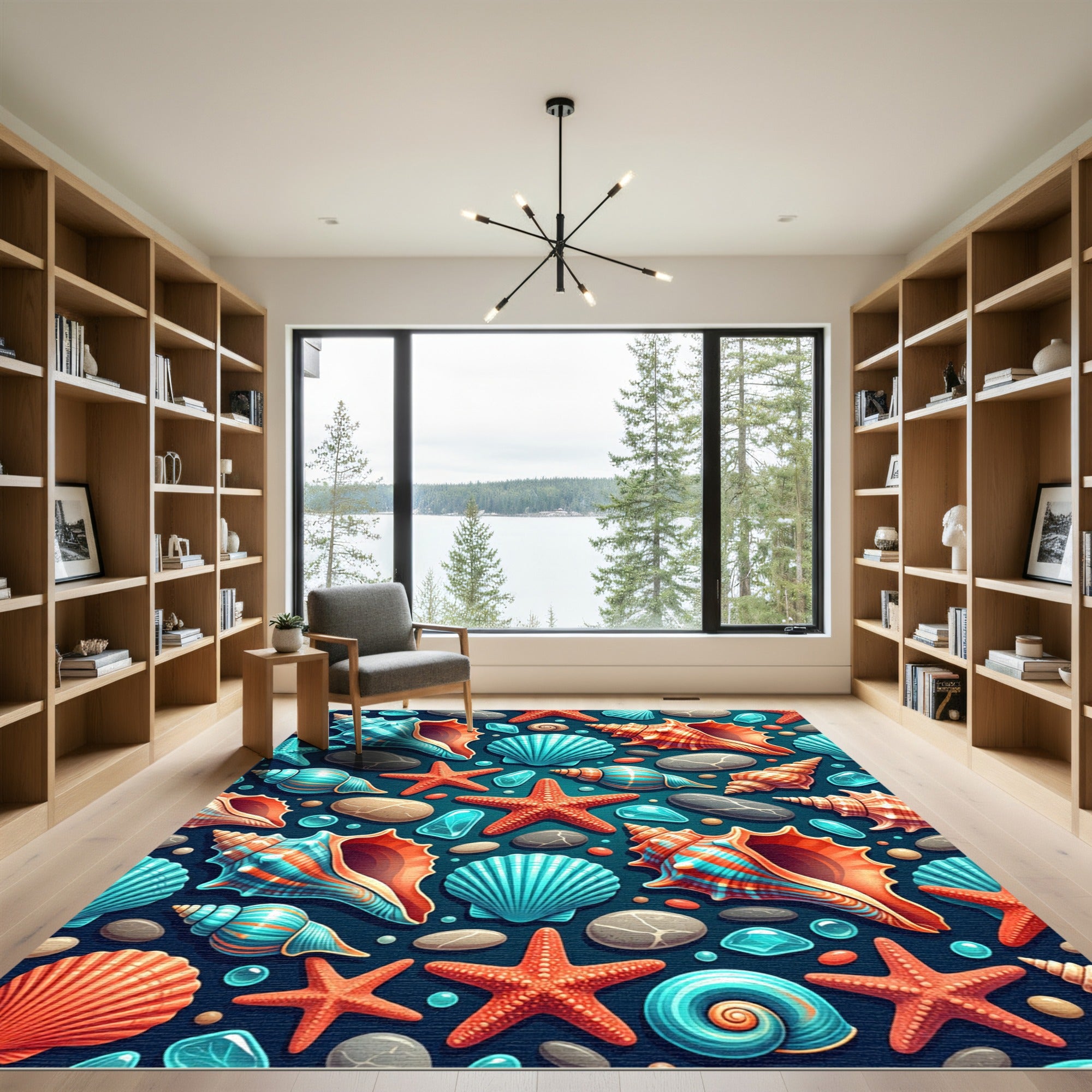 Vibrant Coastal Seashell Coral Starfish Reef Rug