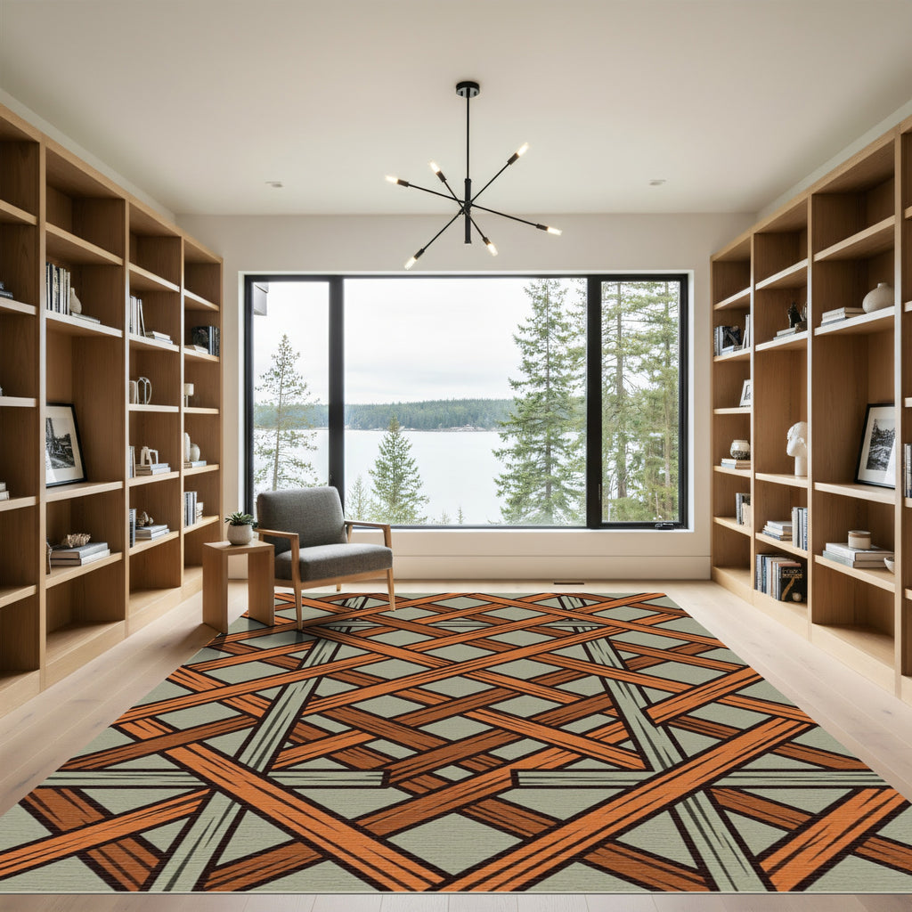 Rustic Terracotta Intersecting Wood Lattice Rug