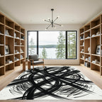Bold Black Ink Abstract Swirl Rug
